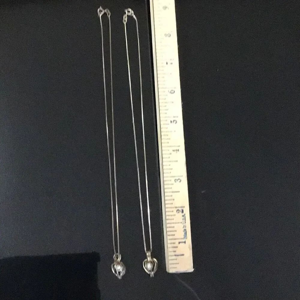 Vintage pair of sterling, silver caged, pearl necklaces for mother/daughter, sis